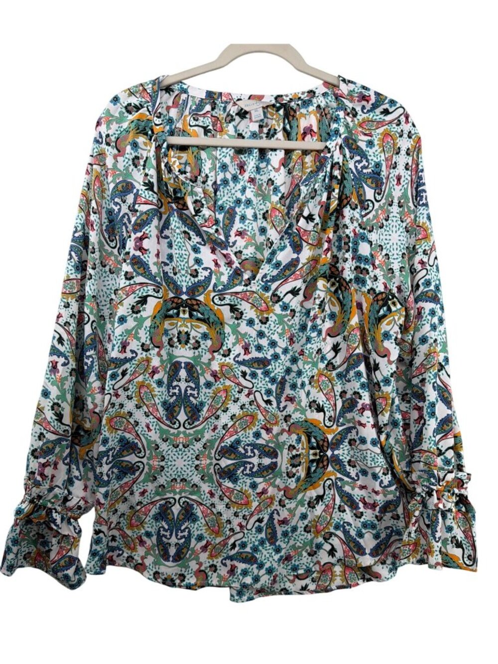 Belle + Skye Womens Tunic Sz XL Popover Blue Paisley Birds Boho Fairy Bell Slv